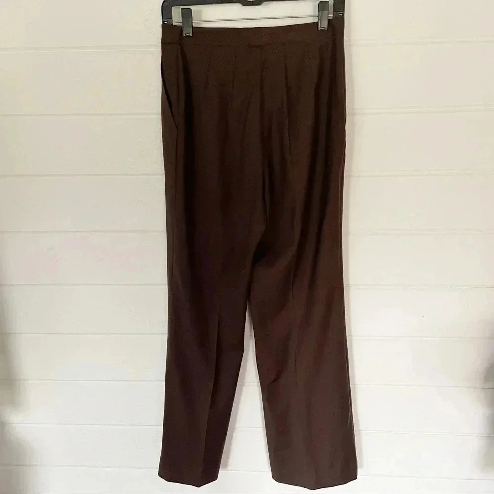 Ellen Tracy High Waist Straight Leg Brown Wool Dress Pants Size 6 - Picture 3 of 8